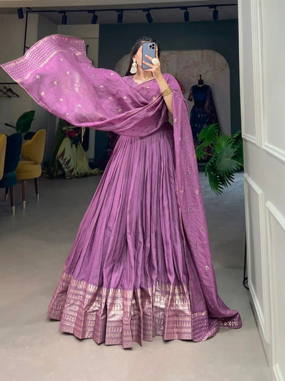 Lavender Chanderi Silk Lehenga Choli With Zari Weaving Work