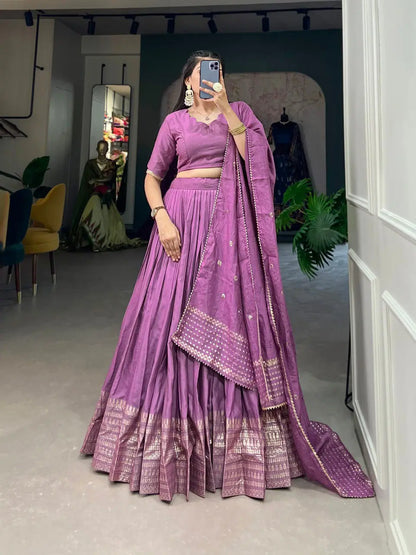 Lavender Chanderi Silk Lehenga Choli With Zari Weaving Work