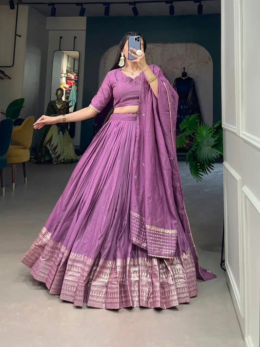 Lavender Chanderi Silk Lehenga Choli With Zari Weaving Work