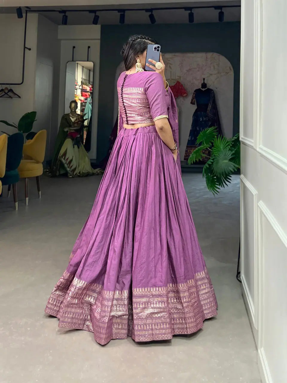 Lavender Chanderi Silk Lehenga Choli With Zari Weaving Work