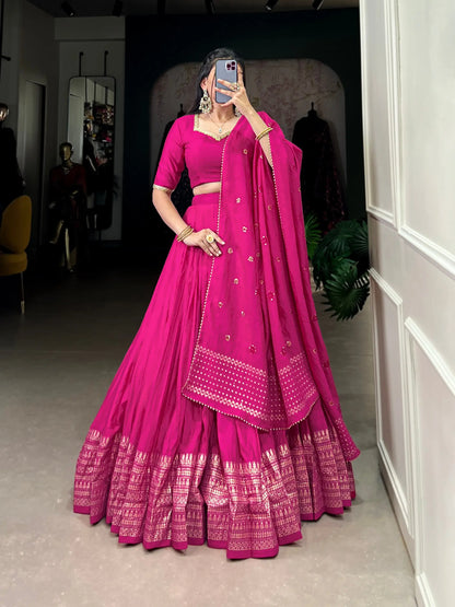 Pink Chanderi Silk Lehenga Choli With Zari Weaving Work