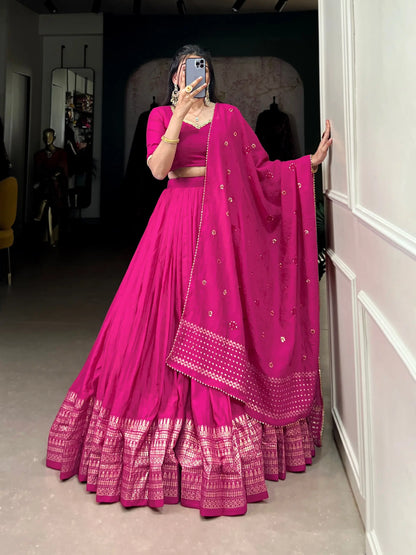 Pink Chanderi Silk Lehenga Choli With Zari Weaving Work