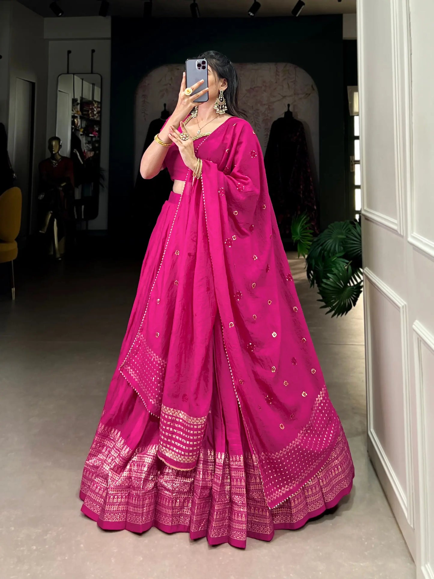 Pink Chanderi Silk Lehenga Choli With Zari Weaving Work