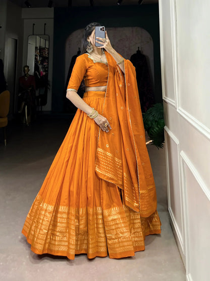 Orange Chanderi Silk Lehenga Choli With Zari Weaving Work