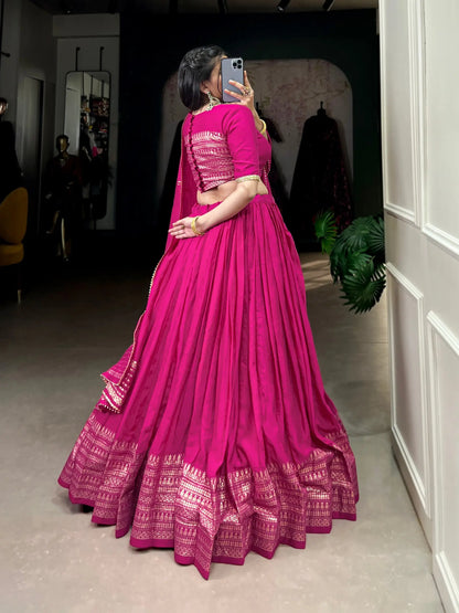 Pink Chanderi Silk Lehenga Choli With Zari Weaving Work