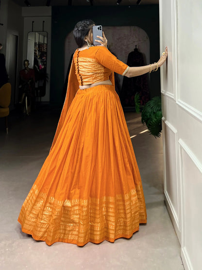 Orange Chanderi Silk Lehenga Choli With Zari Weaving Work