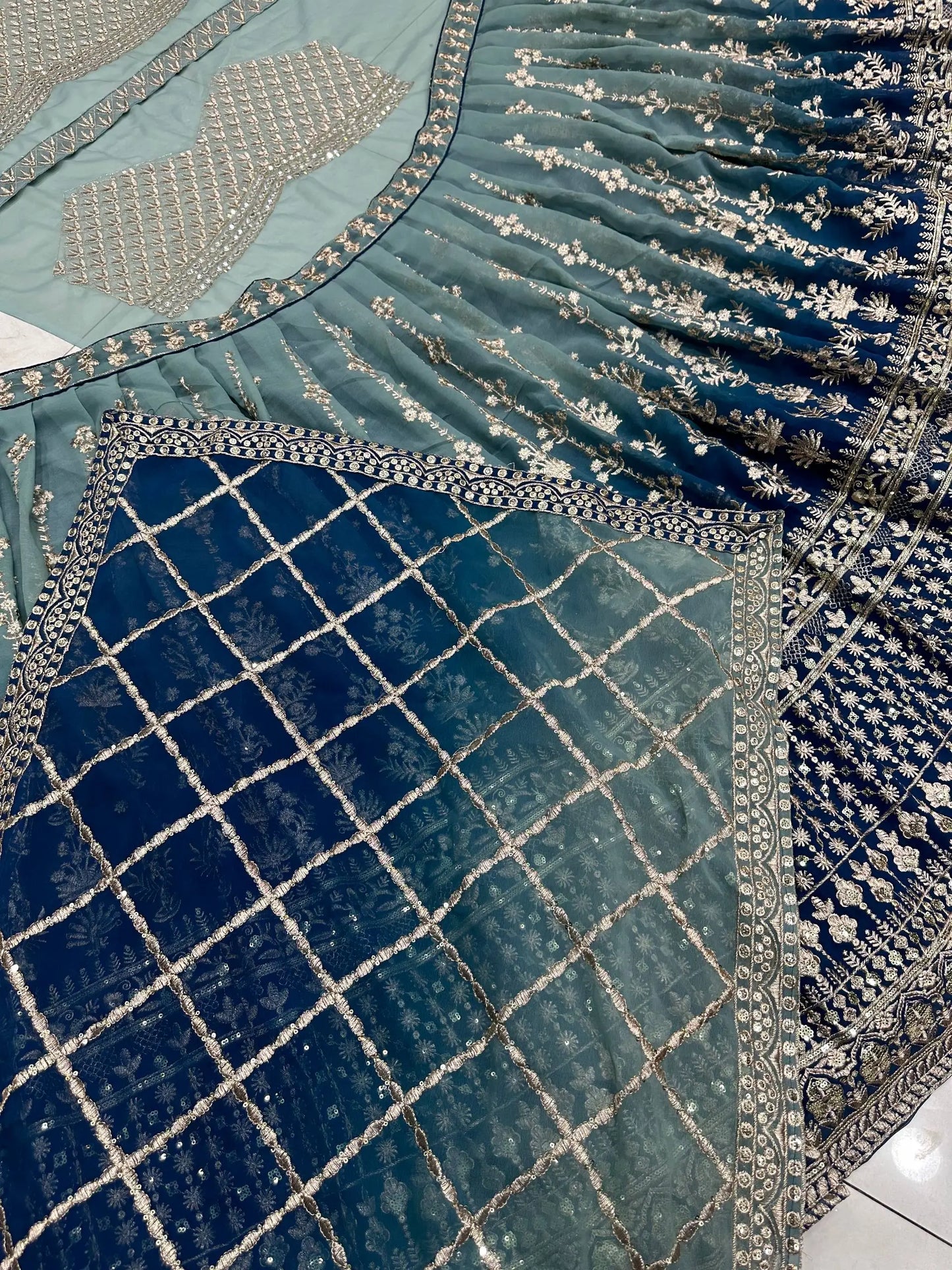 Light And Dark Blue Lehenga With Sequins Embroidery Work And Dupatta