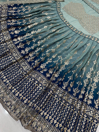Light And Dark Blue Lehenga With Sequins Embroidery Work And Dupatta