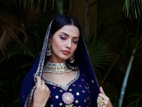 Navy Blue Georgette Lehenga With Multi Color Thread Zari Dori  And Sequins Embroidery Work