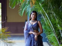 Grey Georgette Lehenga With Thread And Sequins With Mirror Paper Embroidery Work