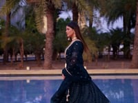 Green Georgette Lehenga With Multiple Sequins  And Thread Embroidery Work