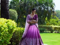 Purple And Light Peach Lehenga Choli With Thread And Sequins Embroidery Work
