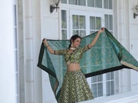 Green Lehenga With Thread Zari Dori And Sequins Embroidery Work With Dupatta