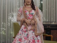 Light Pink Art Silk Lehenga With Digital Floral Print With Dori Sequins And Stone Work