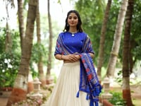 Royal Blue Tussar Silk Patola Printed Lehenga Choli