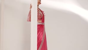 Cherry Red Satin Silk Ready To Wear One Minute Saree With Handwork Blouse