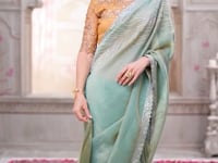 Sage Green Silk Party Wear Saree With Sequence & Thread Embroidery Work