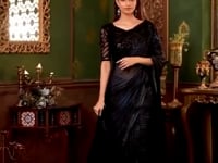 Black Pattern Silk Party Wear Saree With Thread & Sequence Embroidery Work