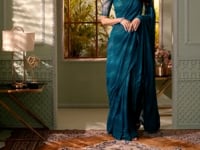 Teal Green Rainbow Chiffon Party Wear Saree With Sequence & Thread Embroidery Work