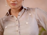 Greyish Beige Pure Organza Hand Work Designer Co-Ord Set