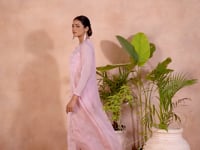 Baby Pink Hand Work Stylish Organza Indo-Western With Long Shrug