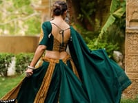 Green And Yellow Plain With Printed Traditional Lehenga for Navratri