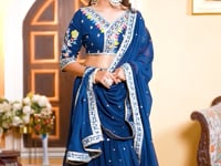 Nile Blue Georgette Lehenga With Multi Color Thread Embroidery Coding And Sequins Work