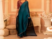 Teal Blue Golden Pattern Georgette Thread & Sequins Embroidery Work Saree