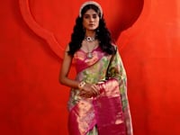 Green-Pink Handloom Silk Saree With Zari Weaving Work
