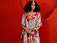 Blue-Pink Handloom Silk Saree With Zari Weaving Work