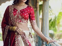 Beige Tussar Silk Lehenga Choli With Digital Print & Embroidery Work