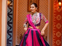 Navy Blue And Pink Embroidery With Mirror Work Navratri Lehenga Choli