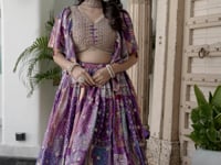 Purple Digital Print And Embroidery Work Lehenga With Choker Style Dupatta