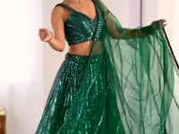 Sparkly Green Net Lehenga Choli With Sequins & Dori Work