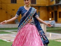 Light Pink Tussar Silk Ikkat Printed Lehenga Choli