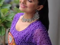 Maroon Bandhani Print With Gamtthi Patch Work Top With Lehenga For Navratri