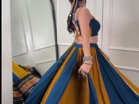 Teal Blue-Mustard Rayon Gamthi Work Navratri Lehenga Choli