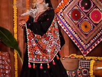 Designer Black Navratri Lehenga With Thread Mirror And Kodi Work