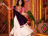 Beautiful Beige Thread And Mirror Work Designer Navratri Lehenga Choli
