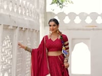 Maroon Chanderi Silk Lehenga Choli With Zari Weaving & Lace Touch Up