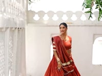 Rust Orange Chanderi Silk Lehenga Choli With Zari Weaving & Lace Touch Up
