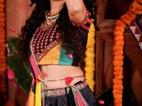 Black Gajji Silk Digital Print With Mirror Work Navratri Lehenga Choli