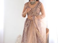 Brownish Ivory Embroidery Work With Heavy Sequins Work Lehenga Choli