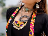 Black Rayon Gamthi Work Navratri Lehenga with Koti