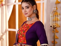 Purple With Multi Color Thread Mirror Work Lehenga Choli For Navratri