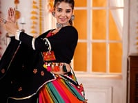 Black With Multi Color Thread Mirror Work Lehenga Choli For Navratri