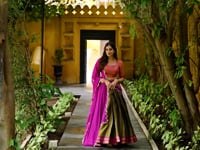 Dark Olive Kanchipuram Zari Weaving Work Lehenga Choli