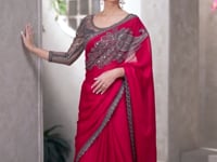 Rose Red Chiffon Embroidery Work Saree