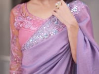 Lavender Pink Shiney Georgette Embroidery Work Saree