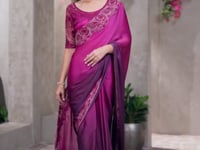 Magenta Pink-Purple Shaded Chiffon Embroidery Work Saree